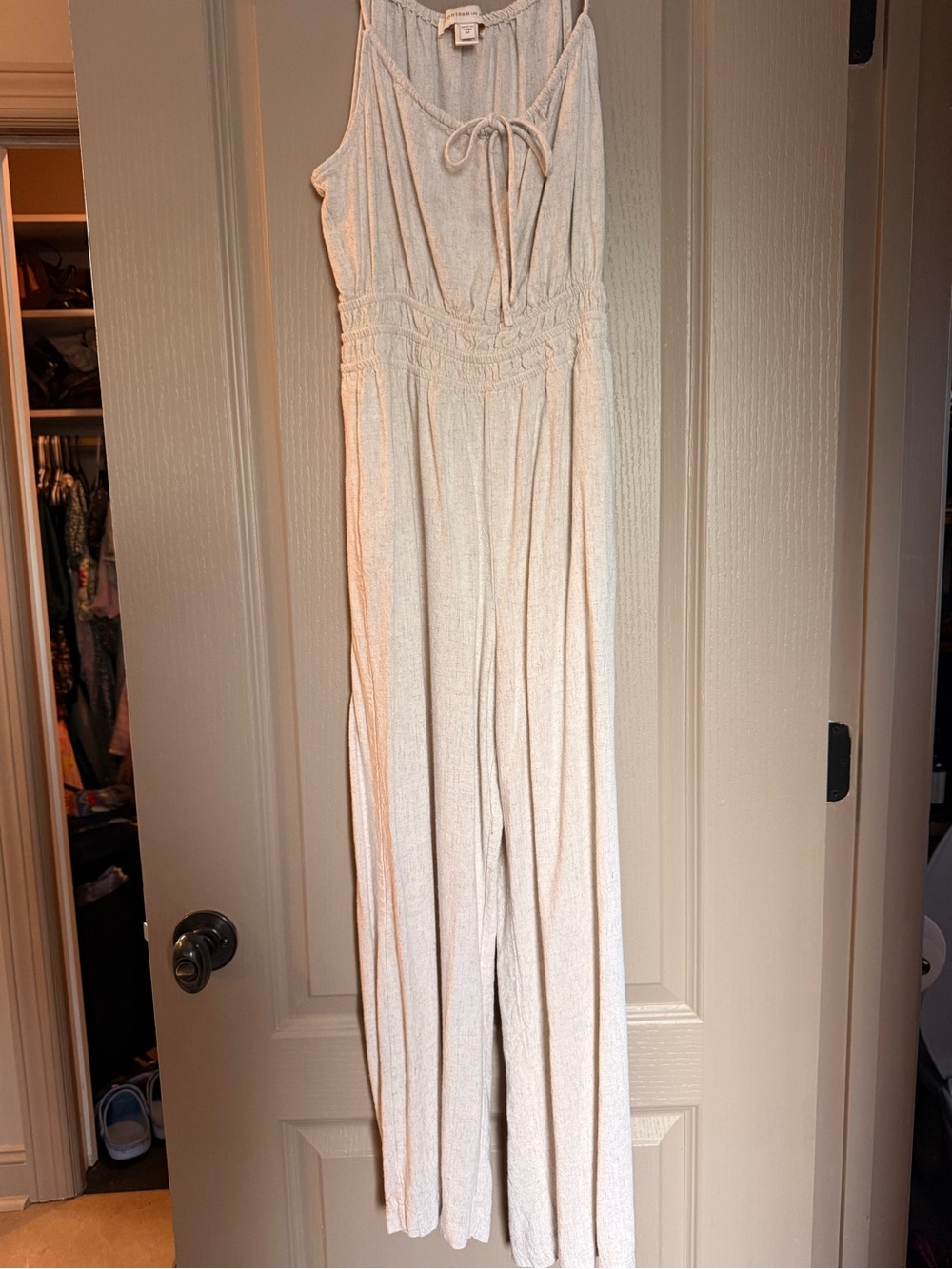 Monteau Cream Sleeveless Tie-Neck Wide-Leg Jumpsuit